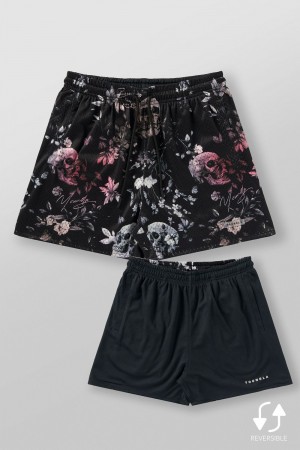 Young LA 1111 - Skulls & Roses Reversible Shorts Black | Australia WJHIG-1874