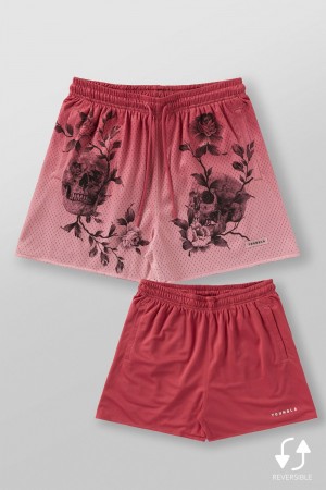 Young LA 1111 - Skulls & Roses Reversible Shorts Red | Australia CRVNF-2413