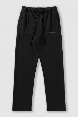 Young LA 2078 - Minimal No Cuff Joggers Black | Australia ITBUQ-9015