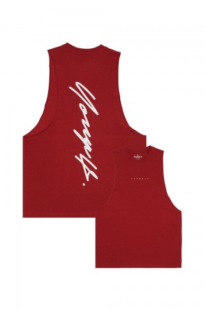 Young LA 323 Autograph Delt Tanks Red | Australia PGHRQ-6013