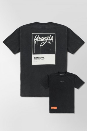 Young LA 449 Washed Drip Tees Black | Australia DZTRE-0672