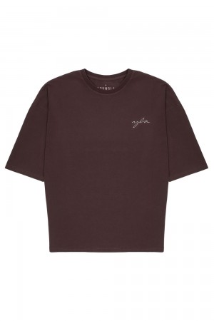 Young LA 464 Skyline Super Sized Tees Dark Brown | Australia IVEPW-8317