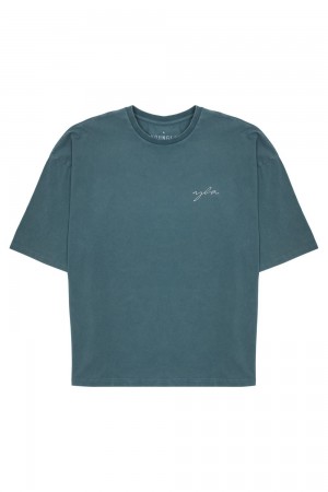 Young LA 464 Skyline Super Sized Tees Teal | Australia XQKDL-2875