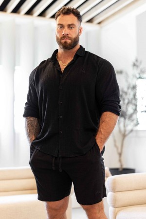 Young LA 825 - Simply Linen Shirts Black | Australia LHXZG-8790