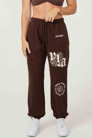 Young LA W224 Rose Joggers Dark Brown | Australia VQNYL-7819