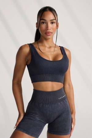 Young LA W315 Carbon Ribbed Sports Bra Navy | Australia QWJAH-4536