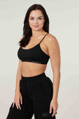 Young LA W316 Ribbed Sports Bra Black | Australia BORHG-2387