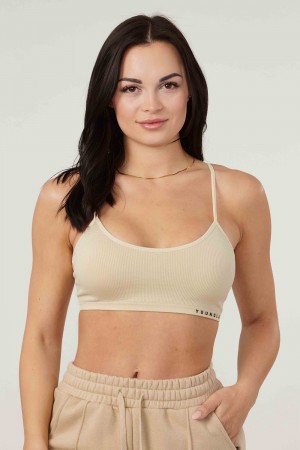 Young LA W316 Ribbed Sports Bra Cream | Australia QCWRM-5768