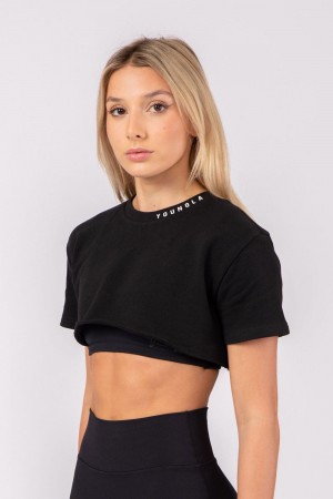 Young LA W407 Super Cropped Tee Black | Australia HEMSW-1826