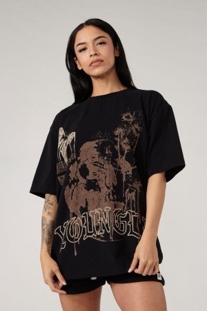 Young LA W427 Phantom Oversized Tees Black | Australia CAKHR-8637