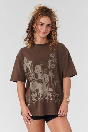 Young LA W427 Phantom Oversized Tees Dark Brown | Australia NRVUM-3210