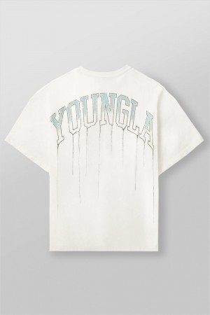 Young LA W428 - Drip Oversized Tee White | Australia SYILA-6801