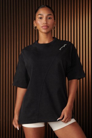 Young LA W431 - Curve Oversize Tee Black | Australia LFNGC-7154