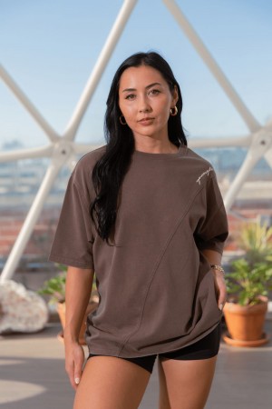 Young LA W431 - Curve Oversize Tee Dark Brown | Australia RUWHF-2351