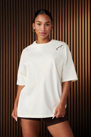 Young LA W431 - Curve Oversize Tee White | Australia JFHKC-0769