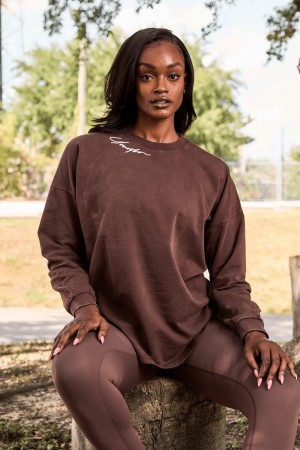 Young LA W432 - Emblem Long Sleeve Tee Dark Brown | Australia VXHRQ-0648