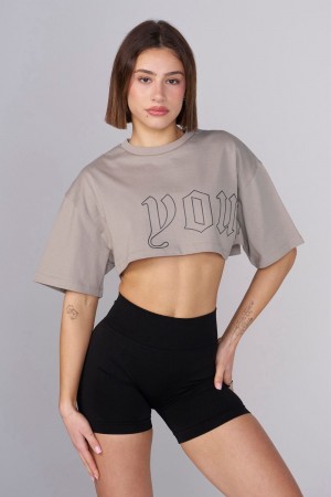 Young LA W436 - Urban Crop Tee Light Grey | Australia LRDOX-2690