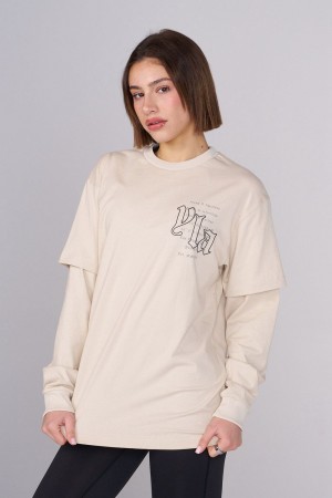 Young LA W437 - Urban Layer Tee Cream | Australia IKXLW-0316