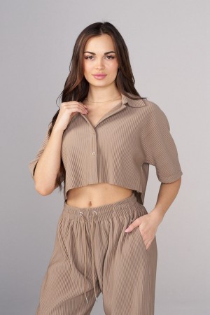 Young LA W444 Aria Pleated Top Khaki | Australia NSFQH-5419