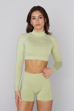 Young LA W445 Seamless Curve Longsleeve Crop Olive | Australia RDHSL-1270