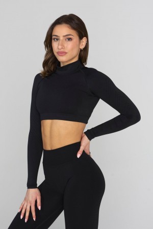 Young LA W445 Seamless Curve Longsleeve Crop Black | Australia GNRZA-6085