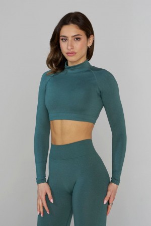 Young LA W445 Seamless Curve Longsleeve Crop Teal | Australia CZNYU-7125