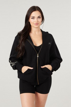 Young LA W519 - Emblem Zip Up Hoodie Black | Australia JELQZ-5861