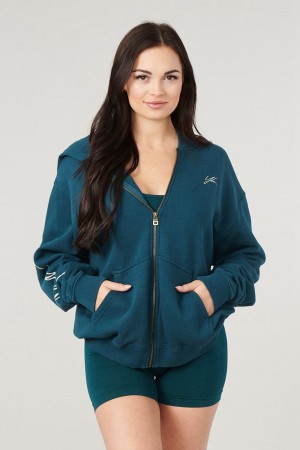 Young LA W519 - Emblem Zip Up Hoodie Teal | Australia MSVTG-4750