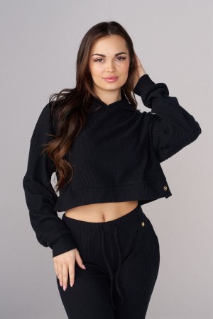 Young LA W545 Ava Crop Hoodie Black | Australia YTGNJ-1752