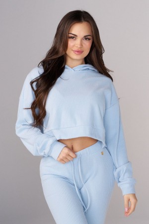 Young LA W545 Ava Crop Hoodie Blue | Australia EMGXP-6571