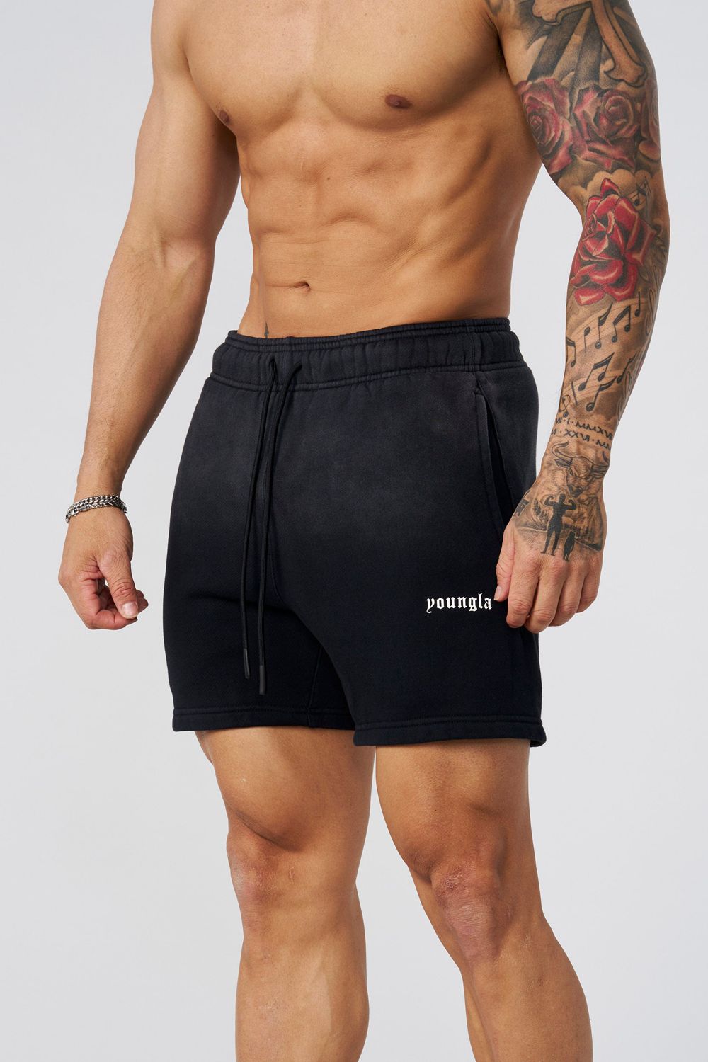 Young LA 1102 - Ultra-Soft Faded Shorts Black | Australia QAOFS-5413