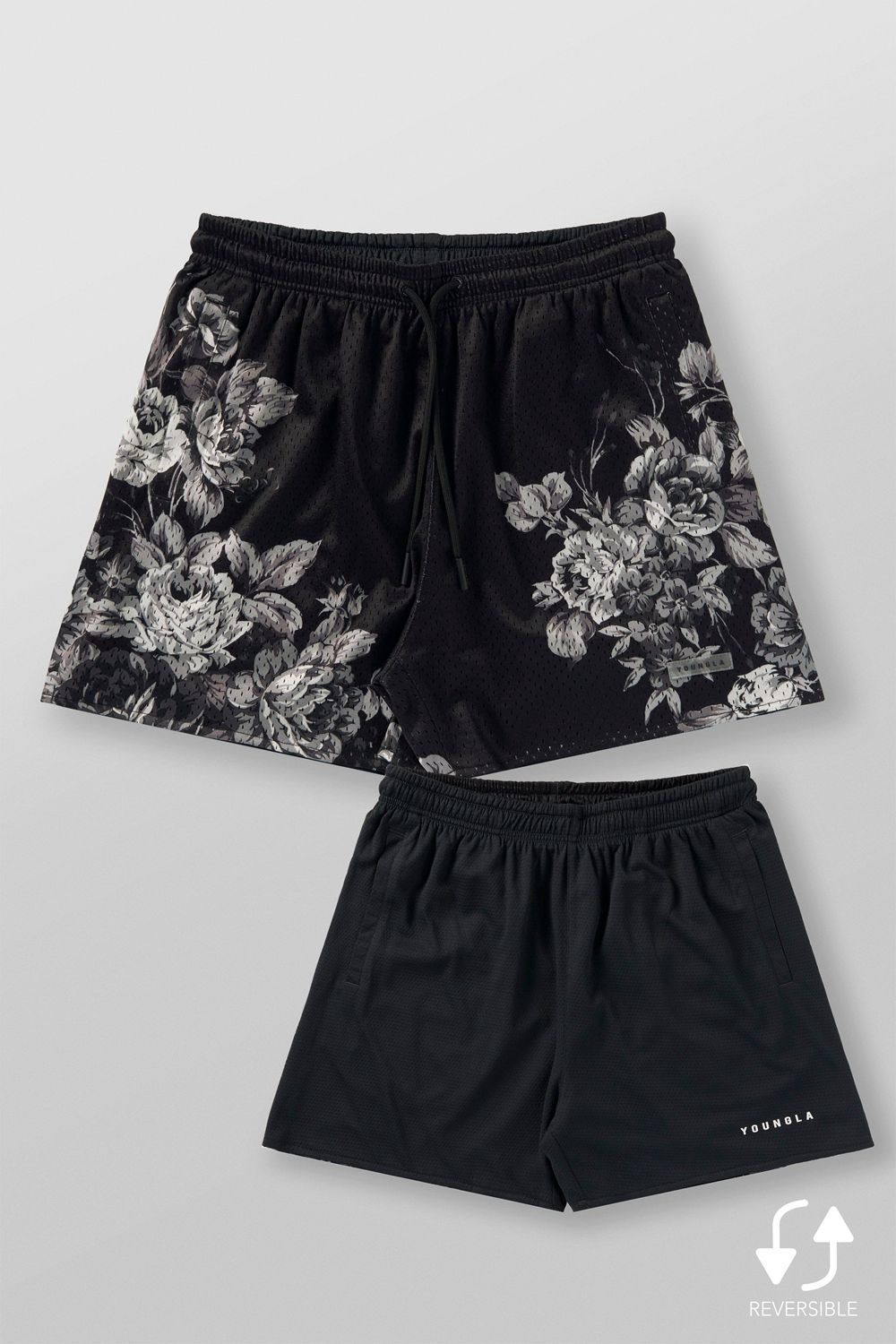 Young LA 1111 - Skulls & Roses Reversible Shorts Black | Australia YMWLK-0962