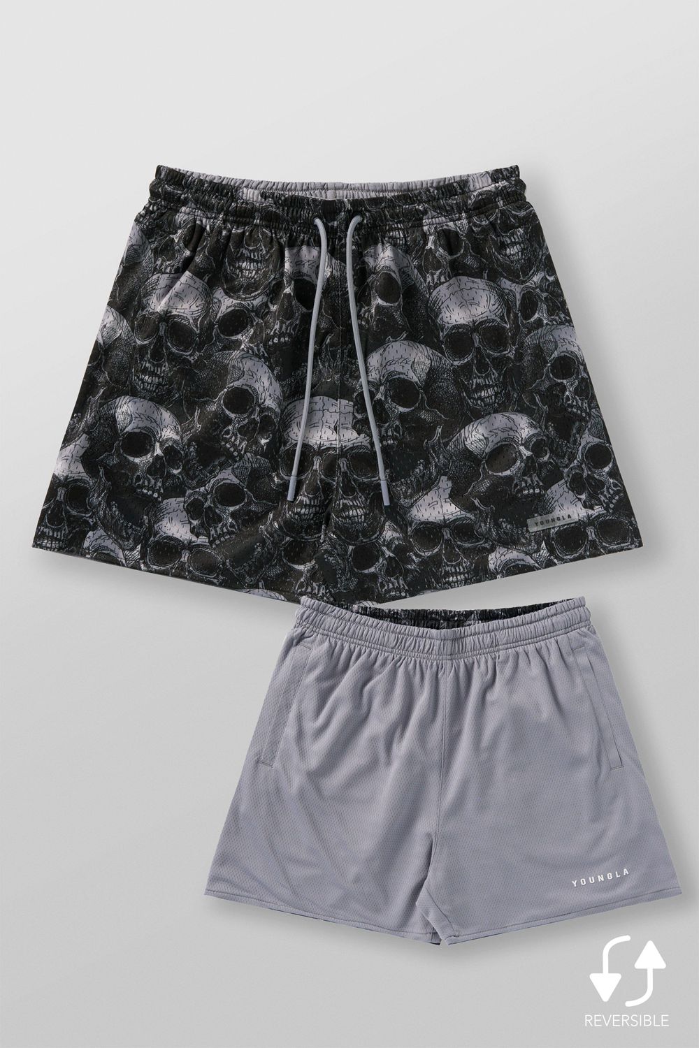 Young LA 1111 - Skulls & Roses Reversible Shorts Black | Australia XGBDE-4503