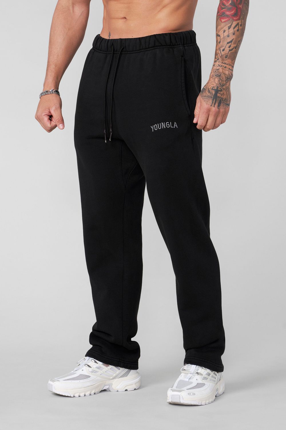 Young LA 2078 - Minimal No Cuff Joggers Black | Australia ITBUQ-9015