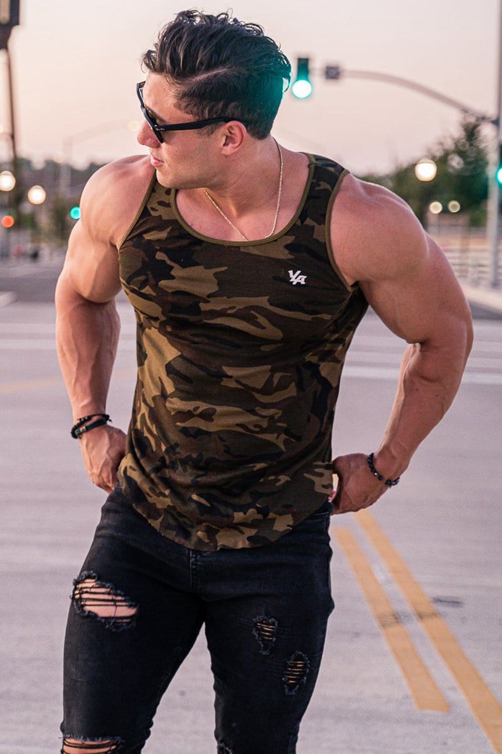 Young LA 314 Scoop Bottom Ribbed Tank Camo | Australia ZXUFE-0735