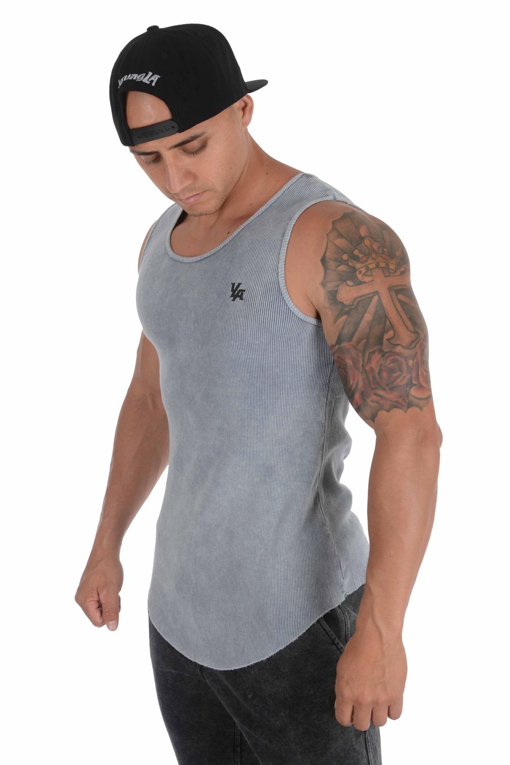 Young LA 314 Scoop Bottom Ribbed Tank Grey | Australia KEZGI-1895