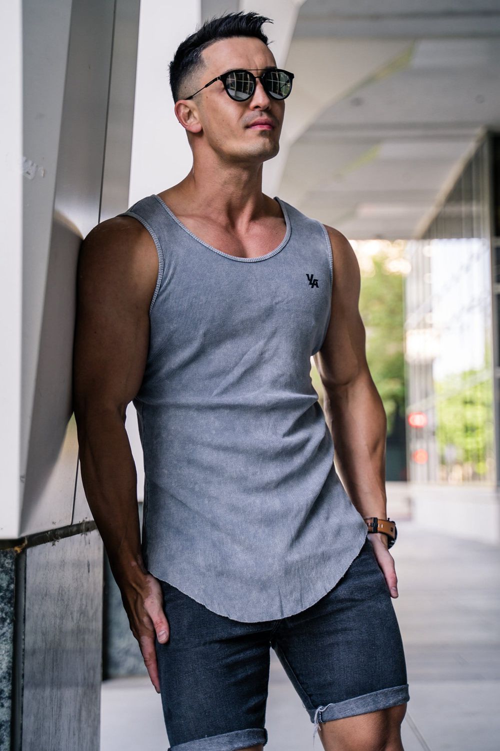 Young LA 314 Scoop Bottom Ribbed Tank Grey | Australia KEZGI-1895