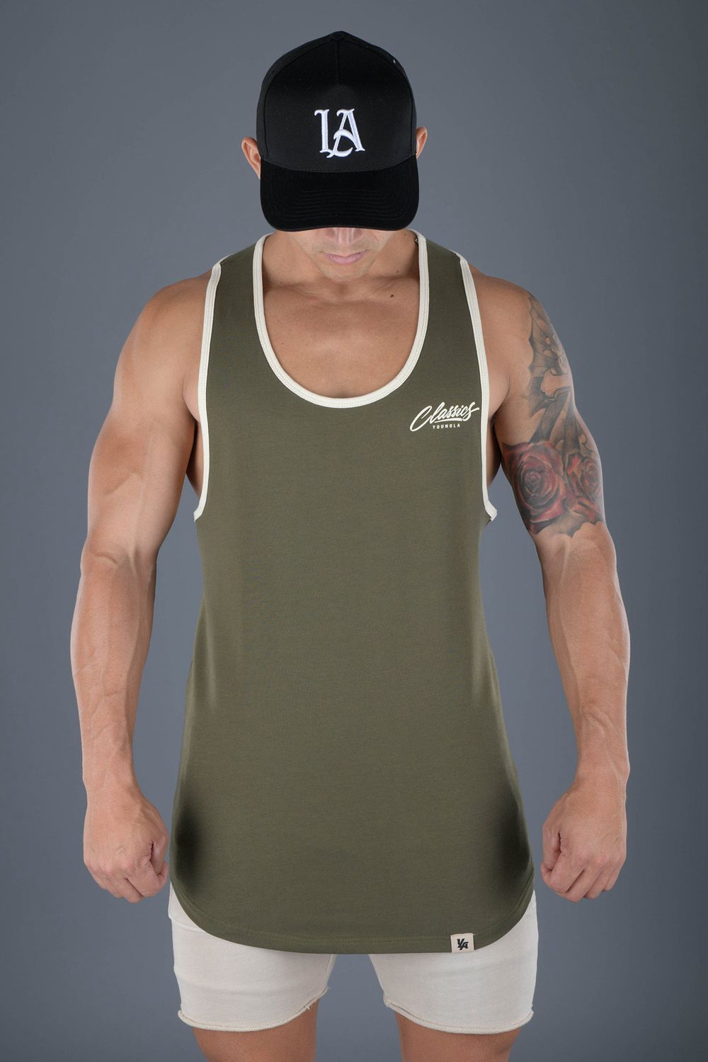 Young LA 324 Classics Stringer Tank Olive | Australia DIWZS-3206