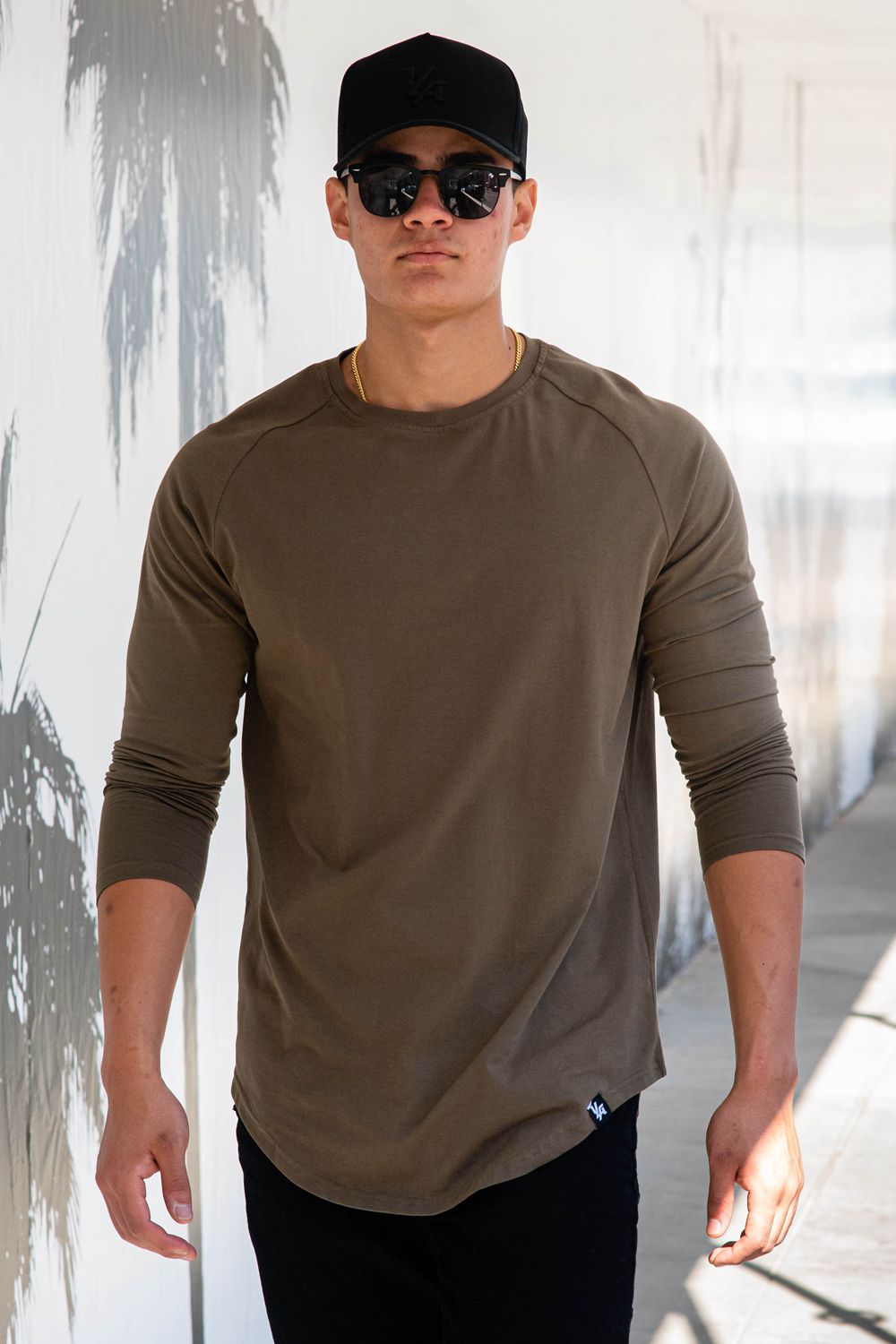 Young LA 410 Perfect Raglan Long Sleeve Shirts Olive | Australia XWUDV-9306