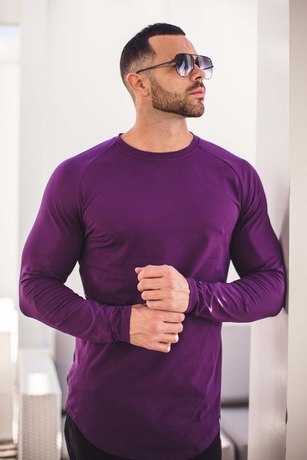 Young LA 410 Perfect Raglan Long Sleeve Shirts Purple | Australia BKJVW-3964