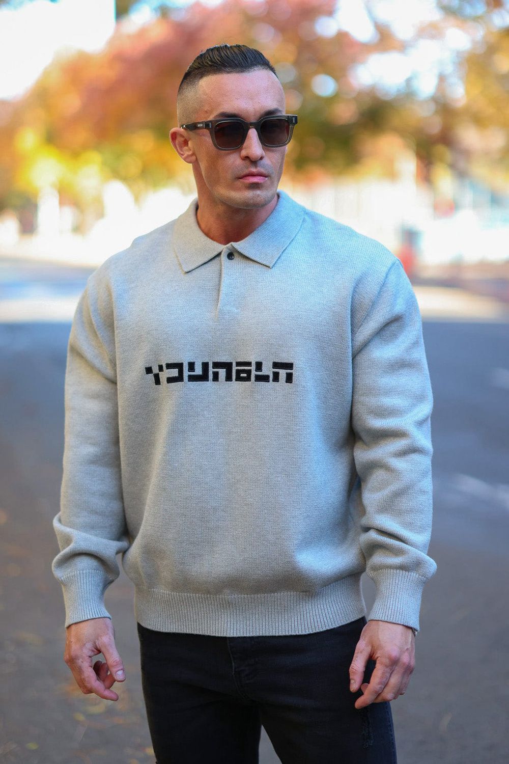 Young LA 508 - Knitted Polo Longsleeves Grey | Australia ZXUGV-7416