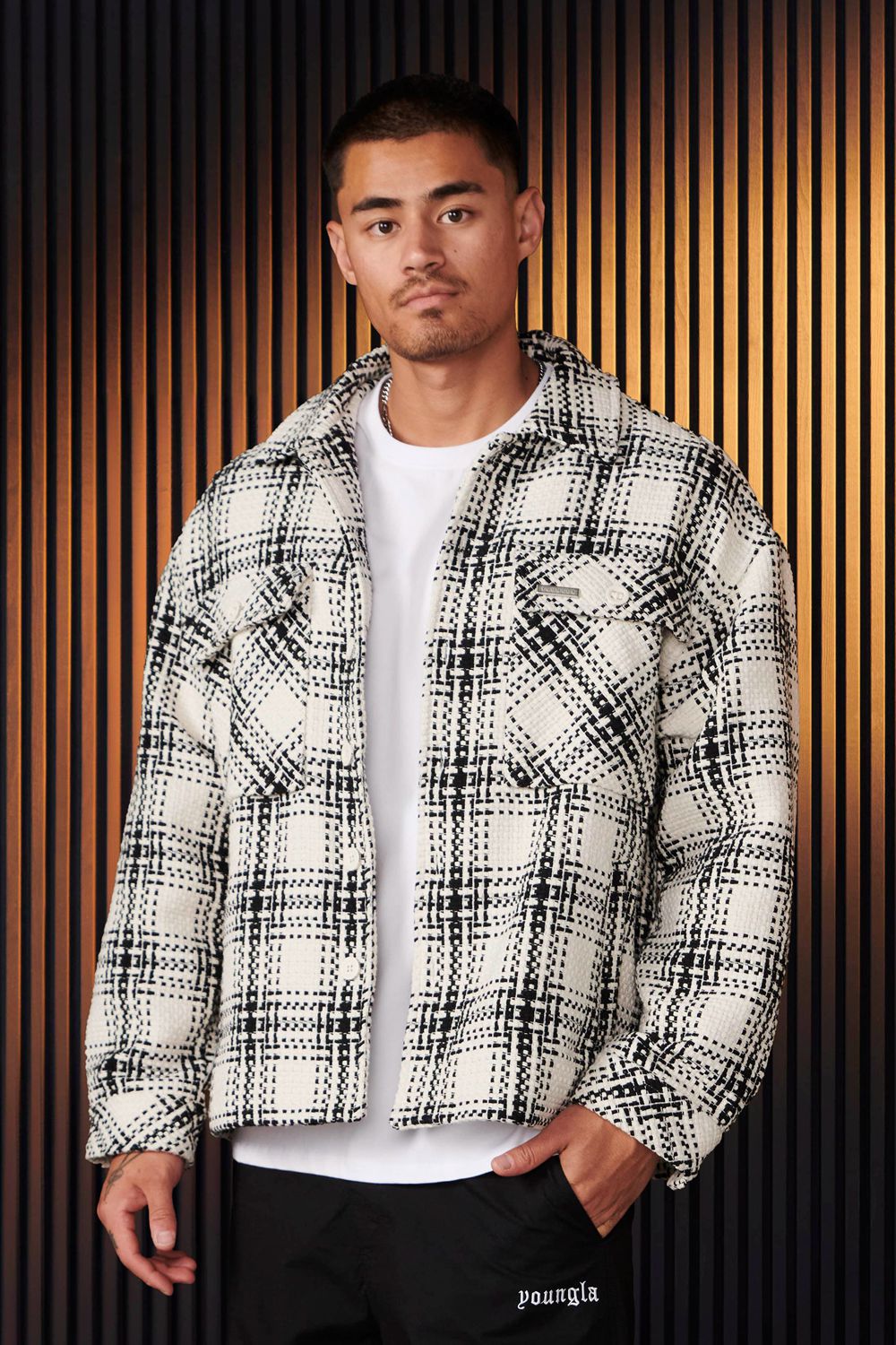 Young LA 519 - Woven Flannel Jackets White Black | Australia PYCKQ-8469