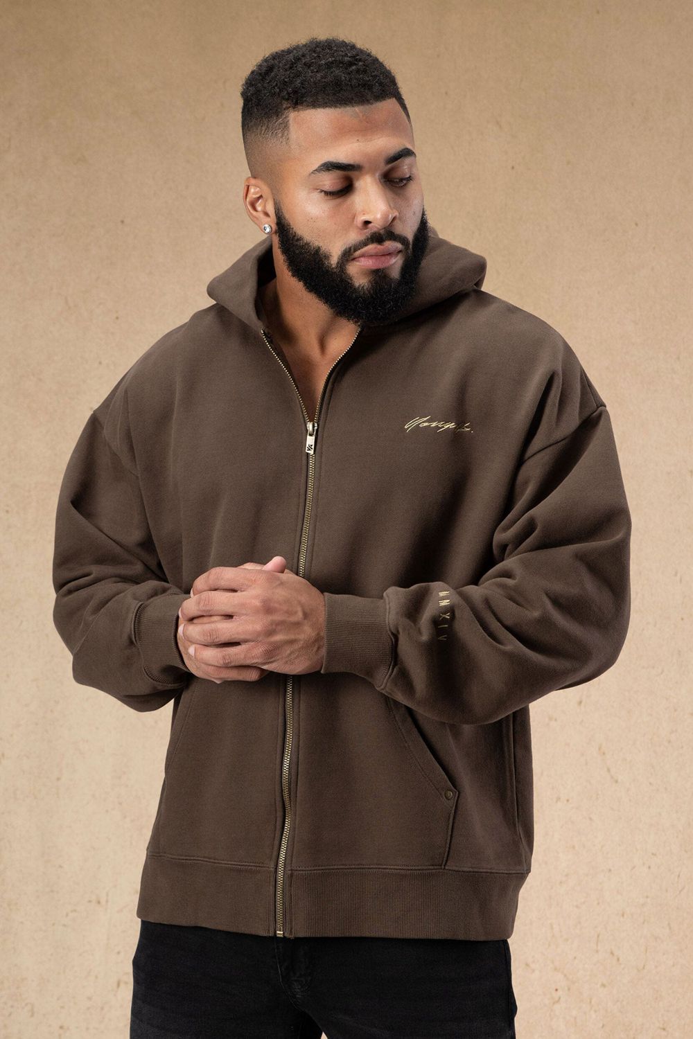 Young LA 546 Rivet Zipup Hoodies Brown | Australia XKQYI-6593