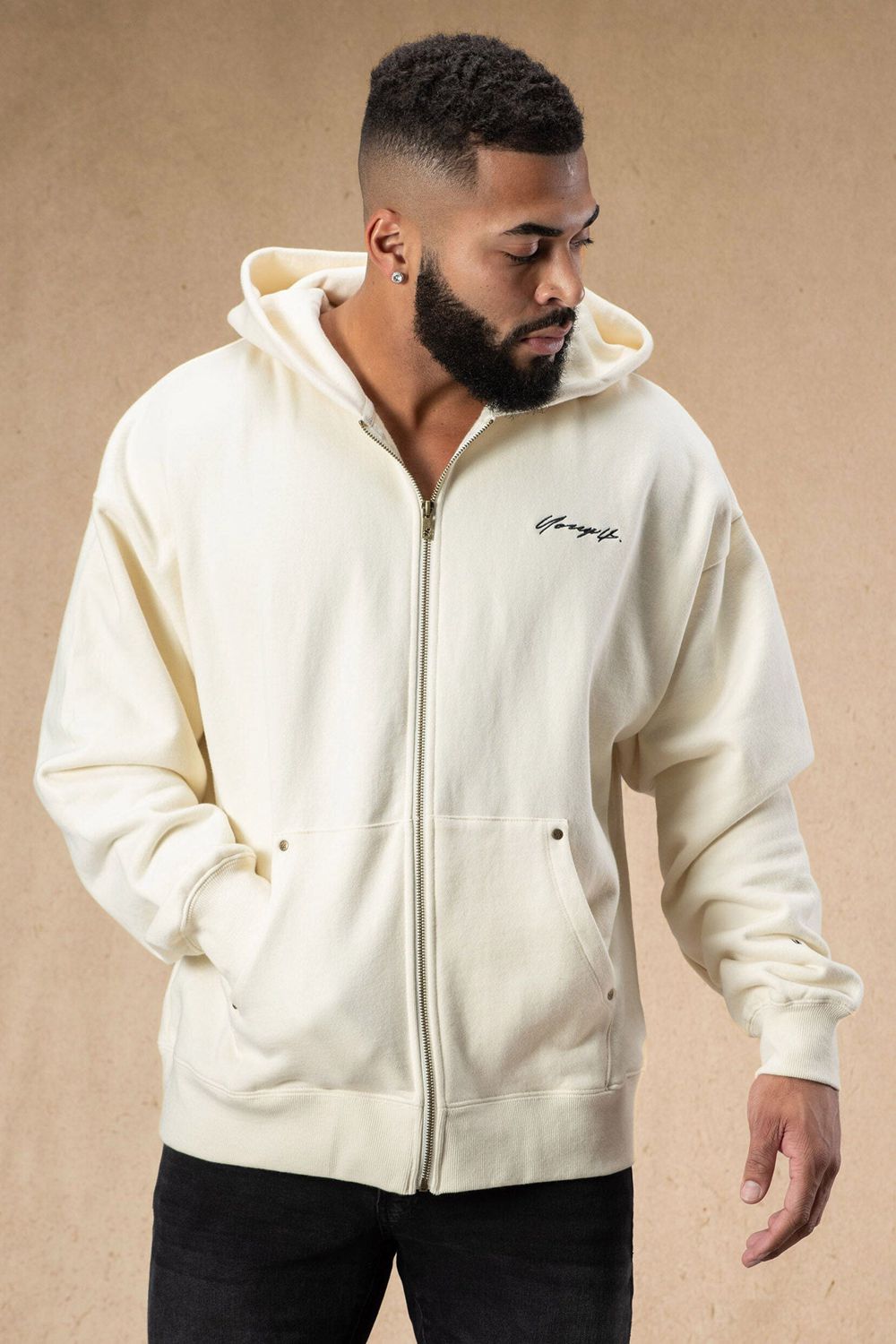 Young LA 546 Rivet Zipup Hoodies Cream | Australia MQJAZ-6870