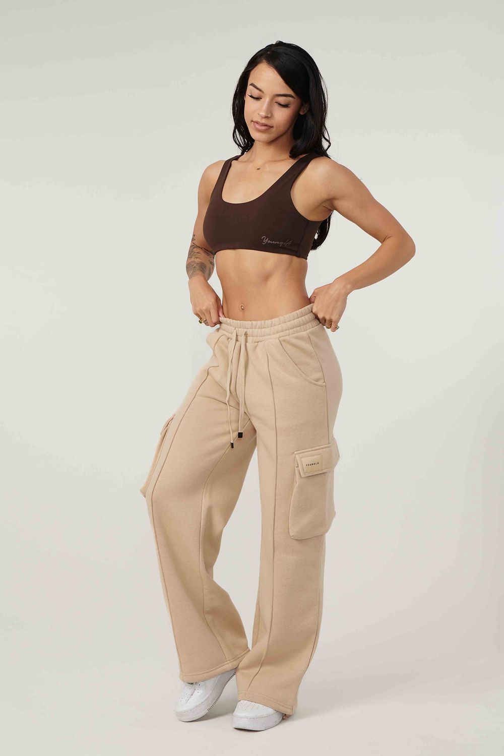 Young LA W216 - Cargo Fleece Joggers Beige | Australia NEHAV-2906