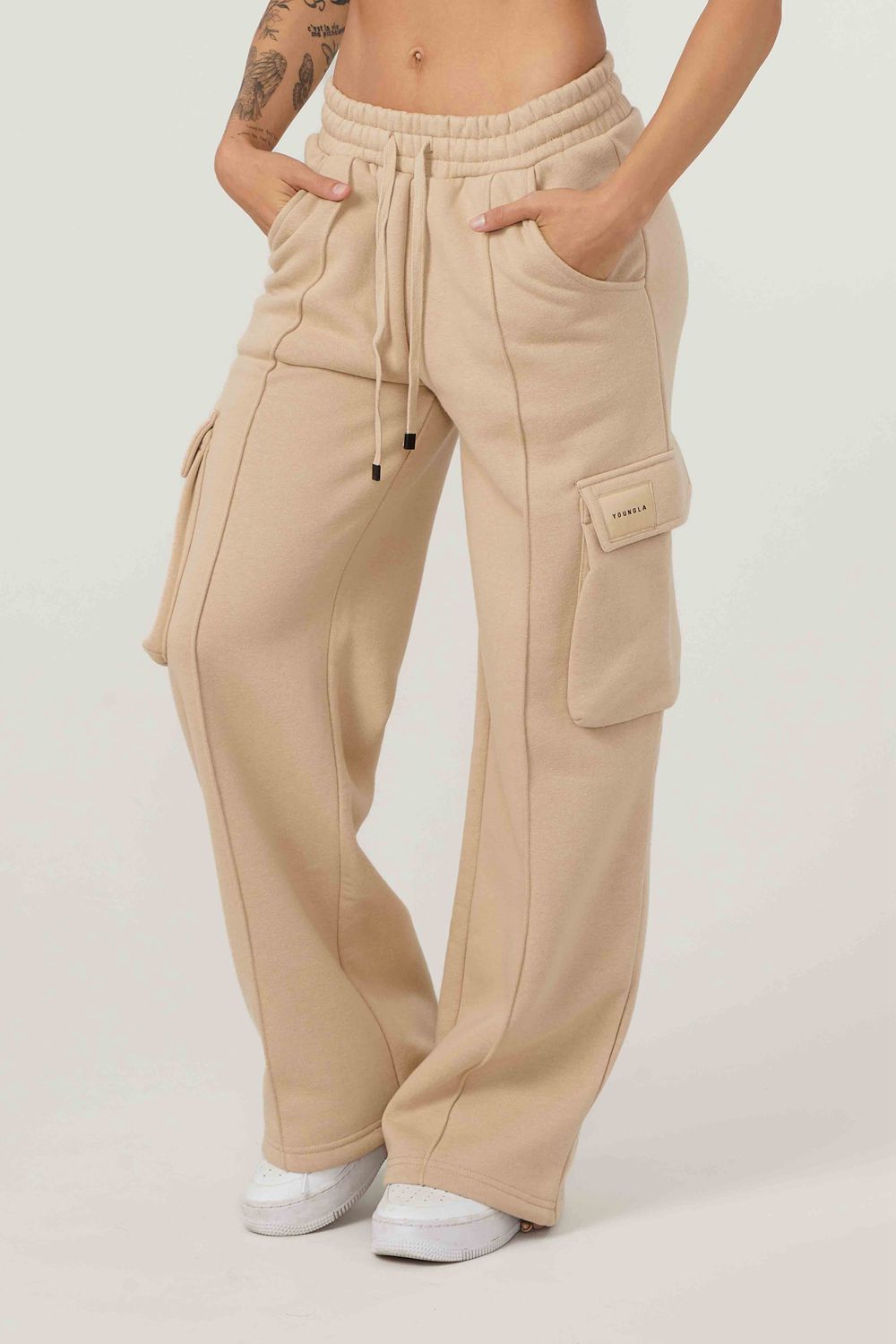 Young LA W216 - Cargo Fleece Joggers Beige | Australia NEHAV-2906