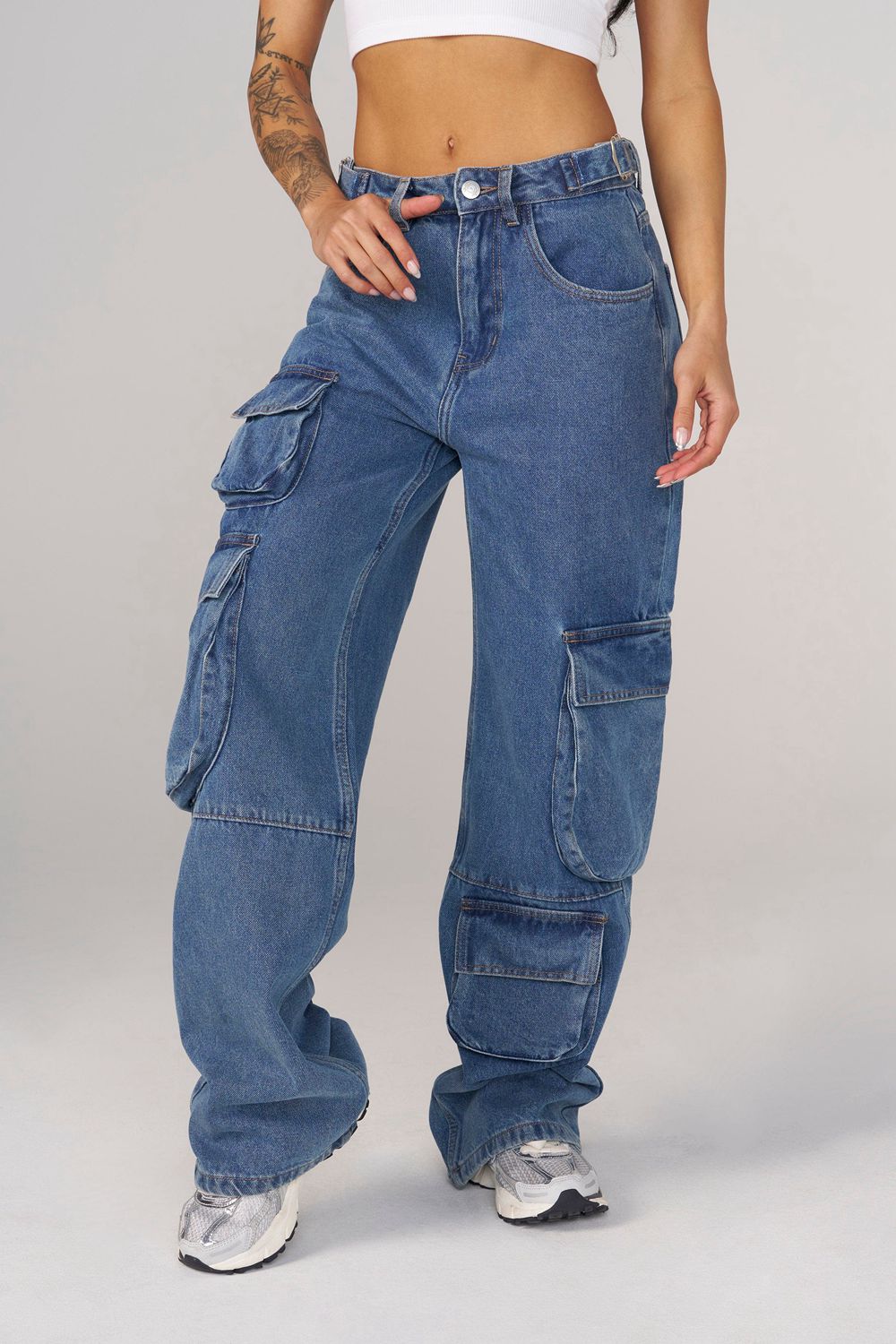 Young LA W242 Straight Leg Cargo Jeans Blue | Australia DAROH-1239