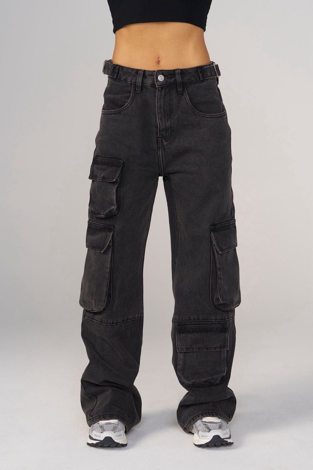 Young LA W242 Straight Leg Cargo Jeans Black | Australia PYMWR-7430