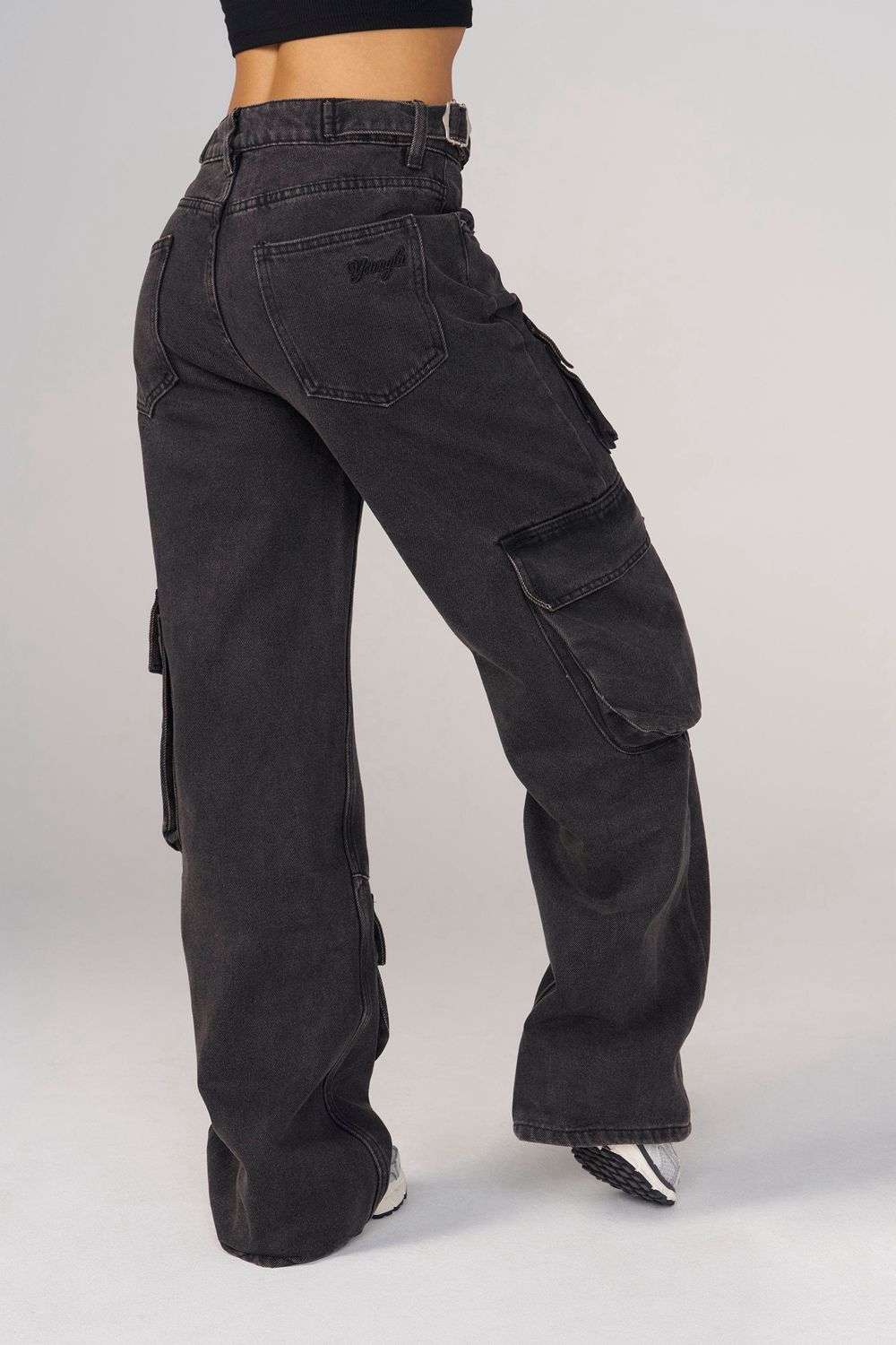 Young LA W242 Straight Leg Cargo Jeans Black | Australia PYMWR-7430