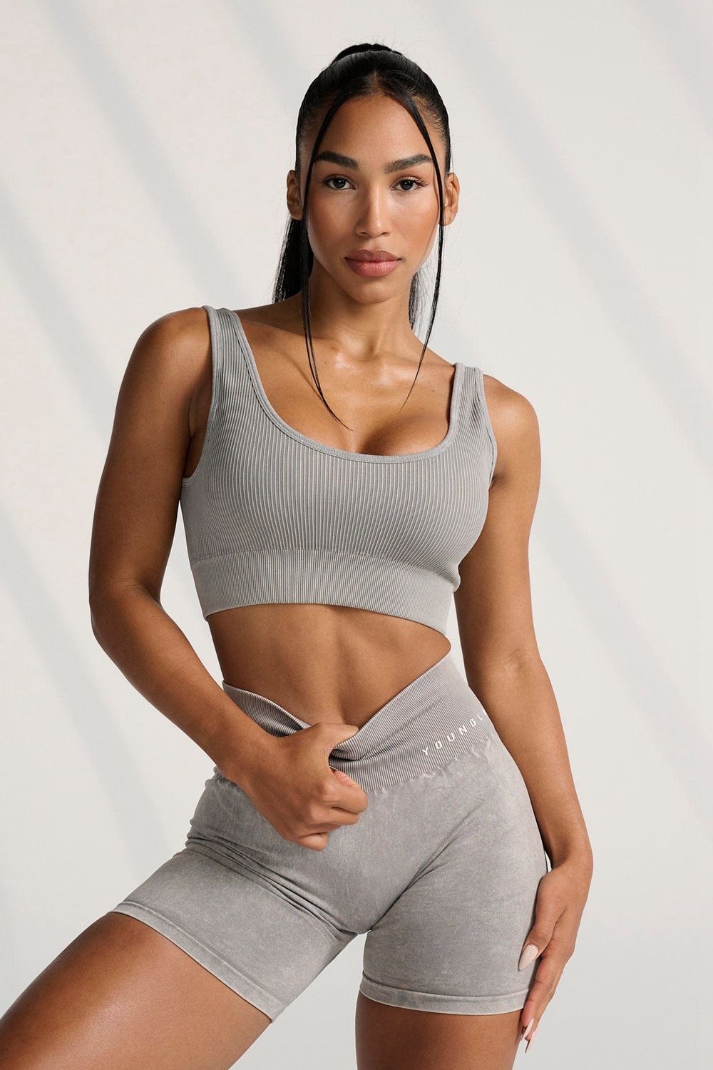 Young LA W315 Carbon Ribbed Sports Bra Grey | Australia SJWAK-8653